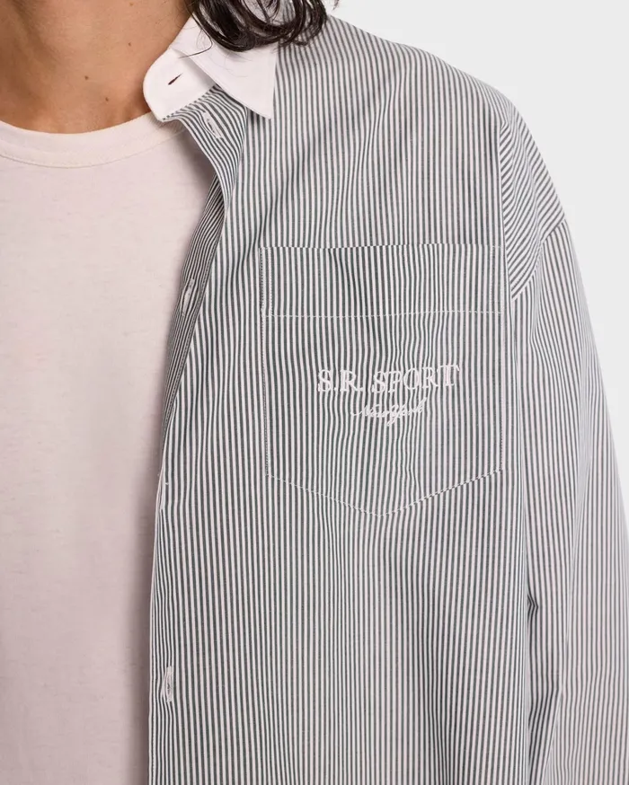 Sporty and Rich Shirting Women SR Sport Oversized Shirt 8211 Forest Striped