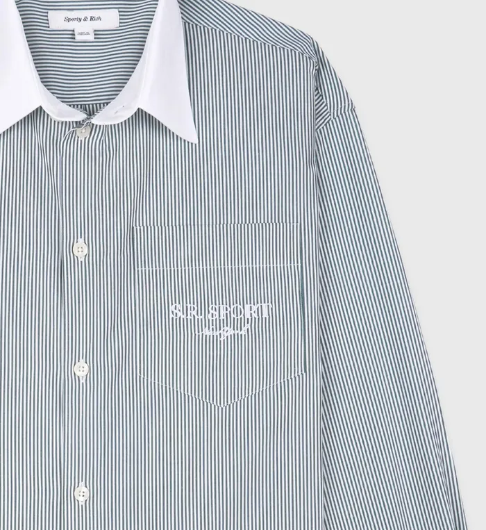 Sporty and Rich Shirting Women SR Sport Oversized Shirt 8211 Forest Striped