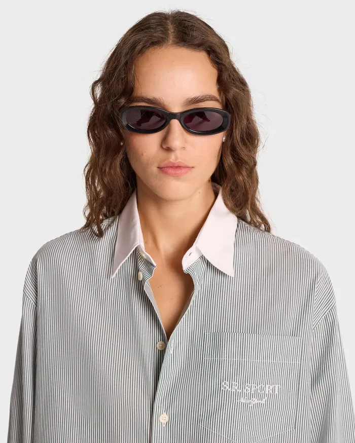Sporty and Rich Shirting Women SR Sport Oversized Shirt 8211 Forest Striped