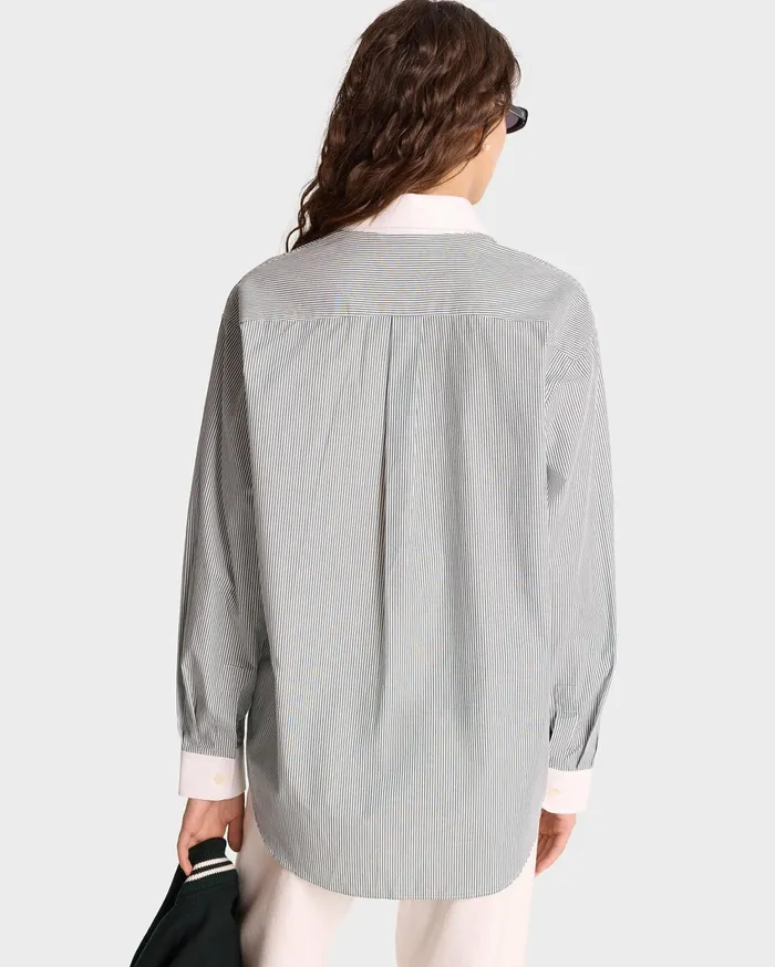 Sporty and Rich Shirting Women SR Sport Oversized Shirt 8211 Forest Striped