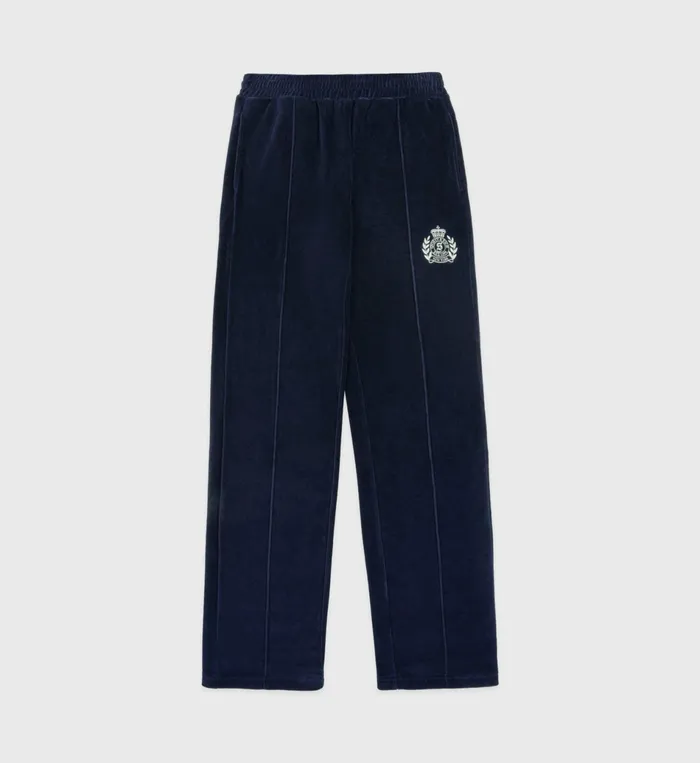 Sporty and Rich Sweatpants Women NY Crest Velour Track Pant 8211 NavyCream