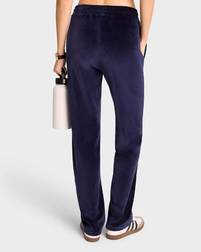 Sporty and Rich Sweatpants Women NY Crest Velour Track Pant 8211 NavyCream