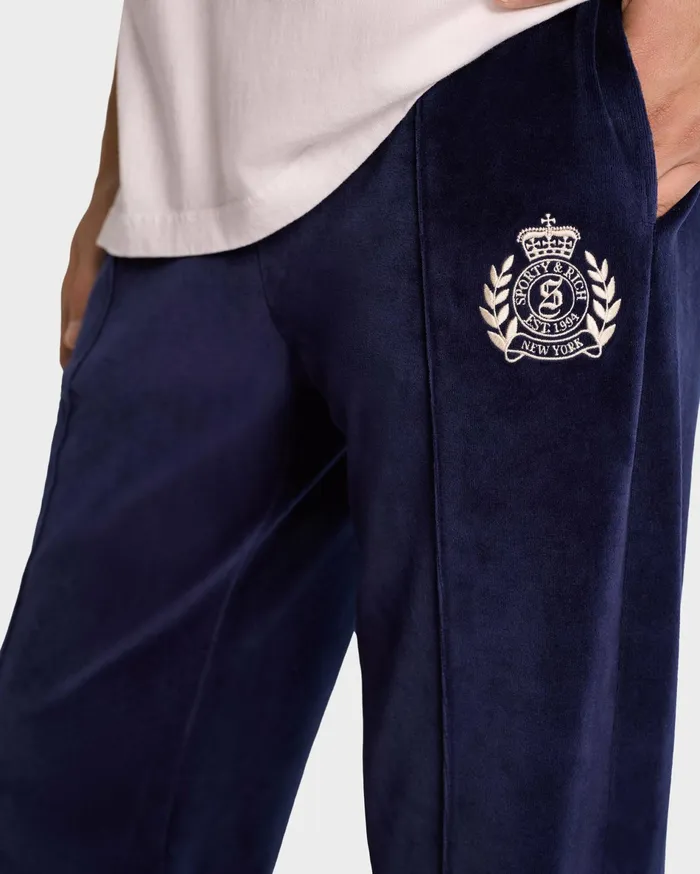 Sporty and Rich Sweatpants Women NY Crest Velour Track Pant 8211 NavyCream