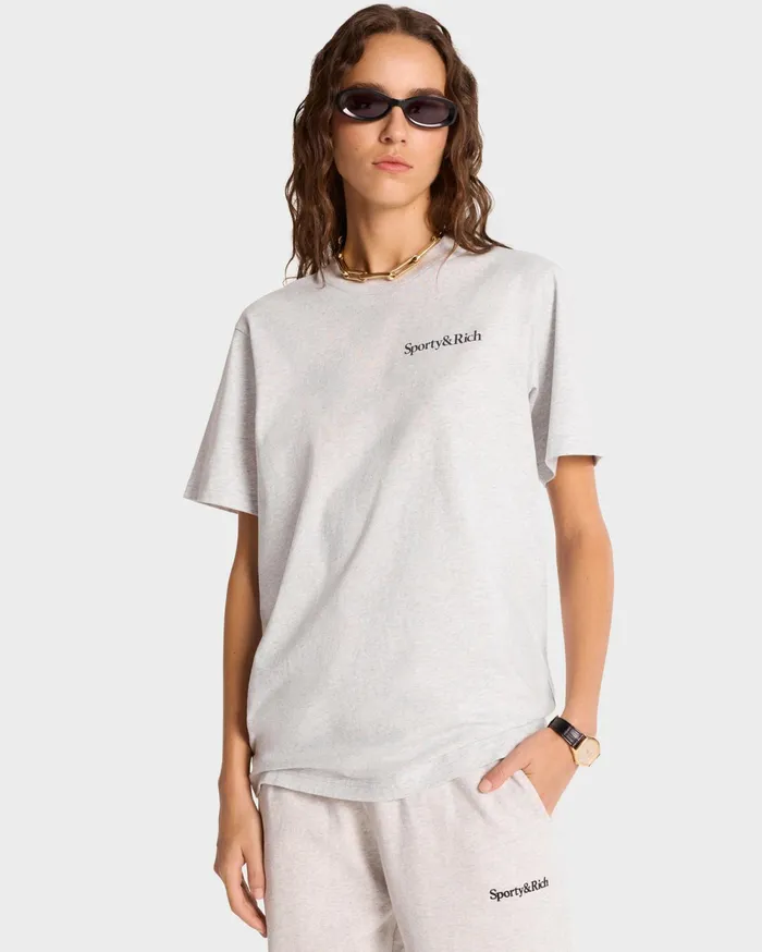 Sporty and Rich TShirts and Tops Women Health Is Wealth TShirt 8211 Heather GrayNavy