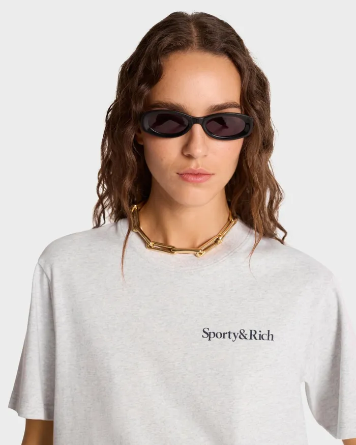 Sporty and Rich TShirts and Tops Women Health Is Wealth TShirt 8211 Heather GrayNavy
