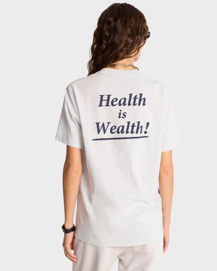 Sporty and Rich TShirts and Tops Women Health Is Wealth TShirt 8211 Heather GrayNavy
