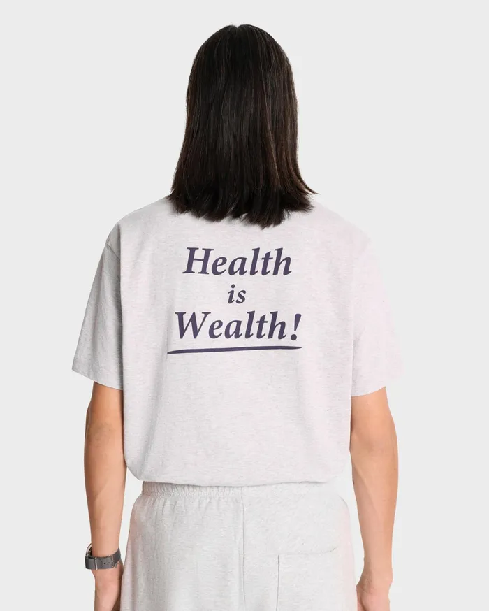 Sporty and Rich TShirts and Tops Women Health Is Wealth TShirt 8211 Heather GrayNavy