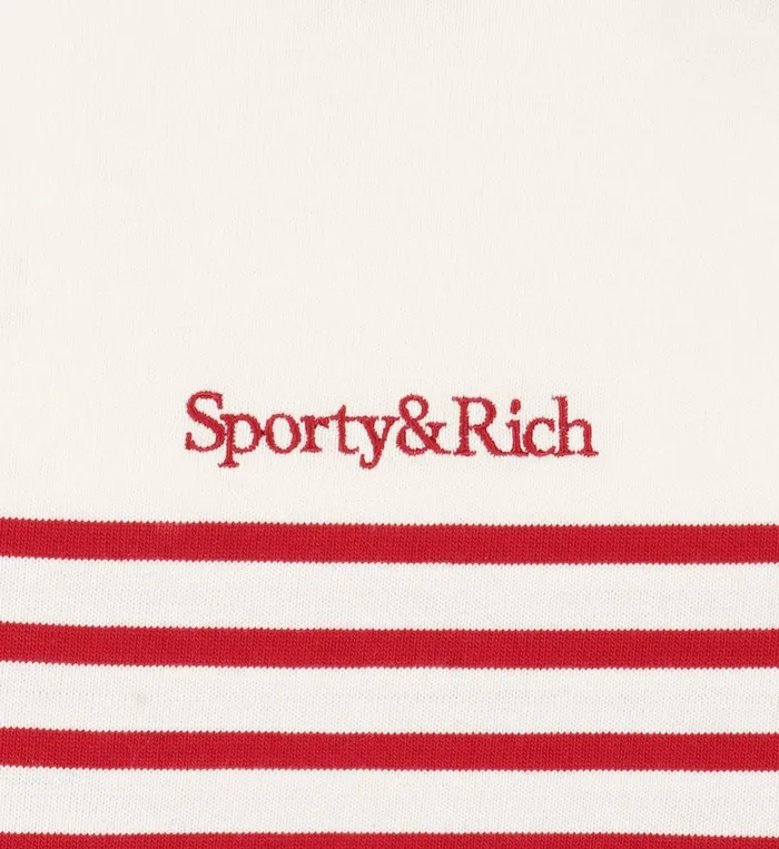 Sporty and Rich TShirts and Tops Women Serif Logo Mariniere Sweater 8211 Off WhiteRed Stripe