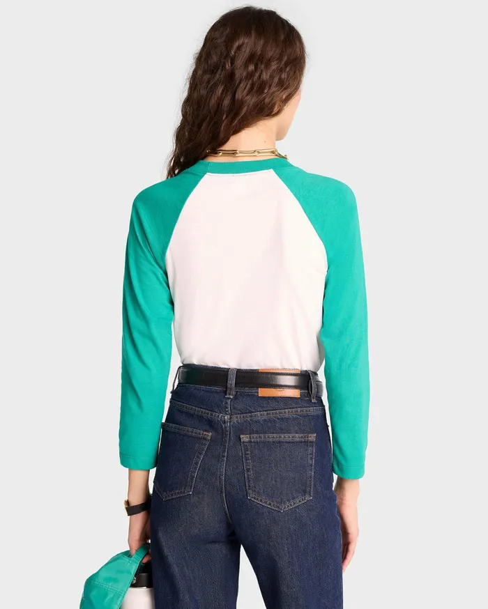 Sporty and Rich TShirts and Tops Women Wellness Ivy Baseball Tee 8211 WhiteSpring Green