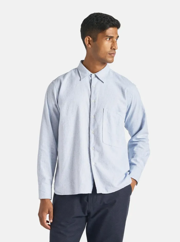 Square Pocket Shirt In Blue Brushed Flannel Men Universal Works Shirts