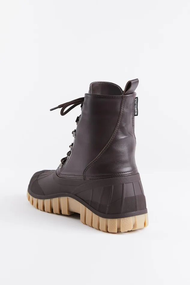 Stutterheim Patrol Boot Leather Coffee Women Lace Up Boots