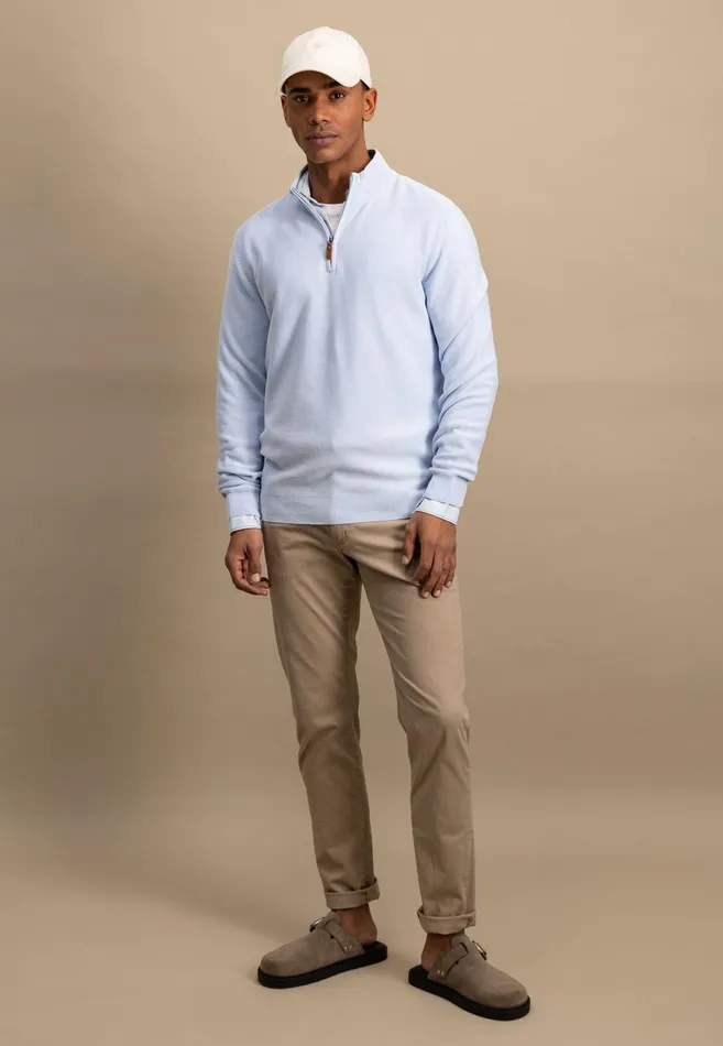 Sweater Men FYNCHHATTON Cotton Knitting Sweater With A Troyer Collar Summer Breezenavy