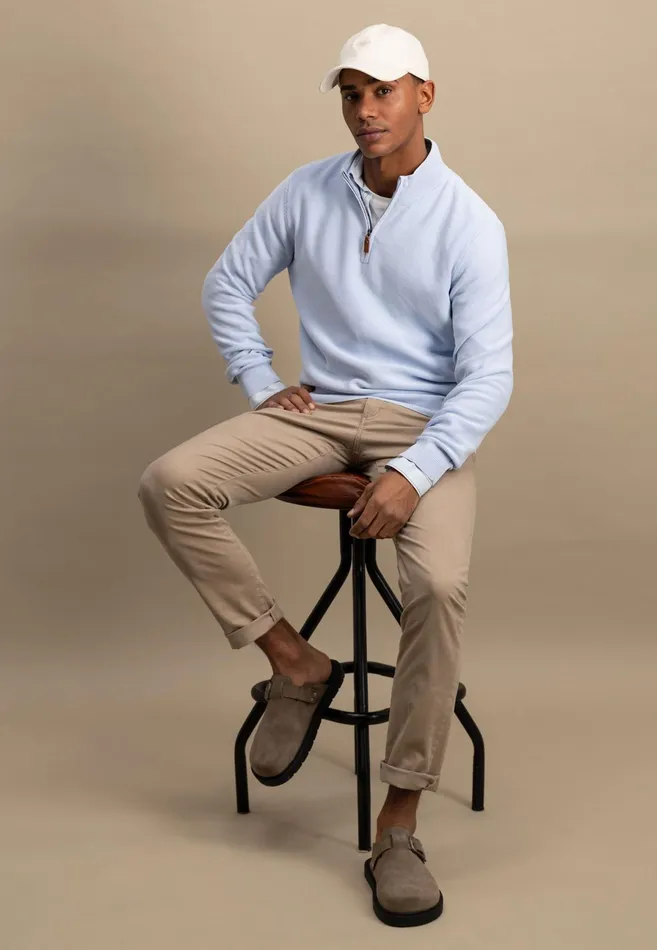 Sweater Men FYNCHHATTON Cotton Knitting Sweater With A Troyer Collar Summer Breezenavy