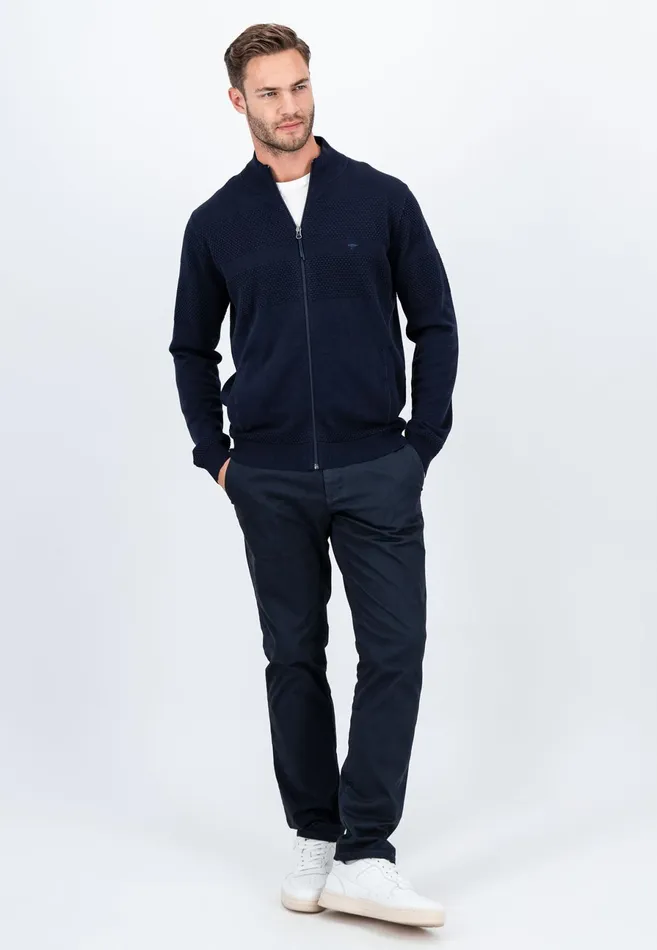 Sweater Men FYNCHHATTON Parting Jacket Made Of Cotton With Zipper Light Khakinavy