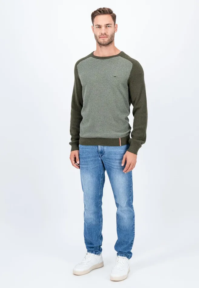 Sweater Men FYNCHHATTON Pullovers Made Of Cotton Twocolor Optics Dark Khakinavy