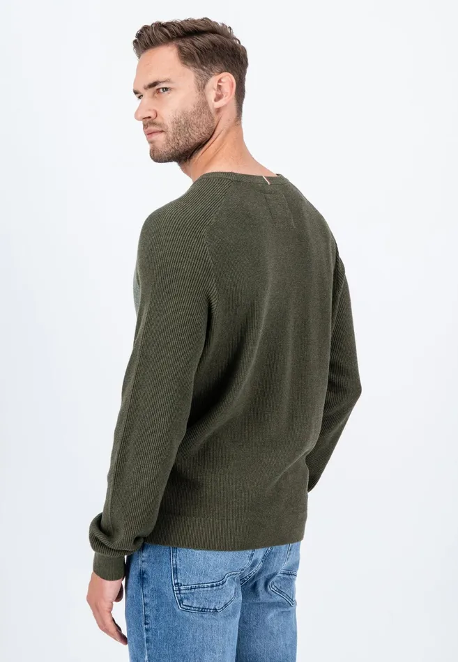 Sweater Men FYNCHHATTON Pullovers Made Of Cotton Twocolor Optics Dark Khakinavy