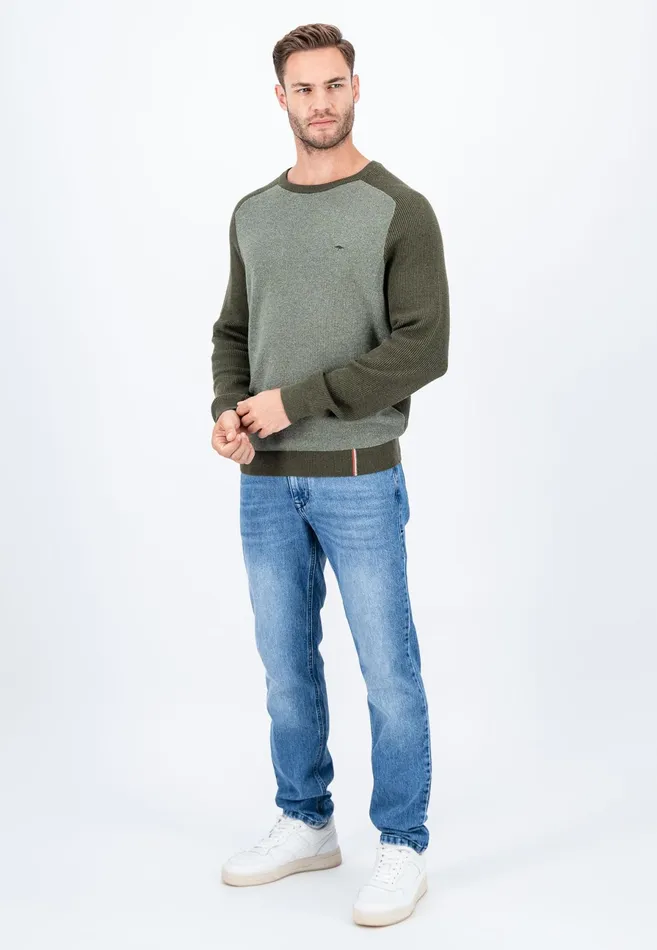 Sweater Men FYNCHHATTON Pullovers Made Of Cotton Twocolor Optics Dark Khakinavy
