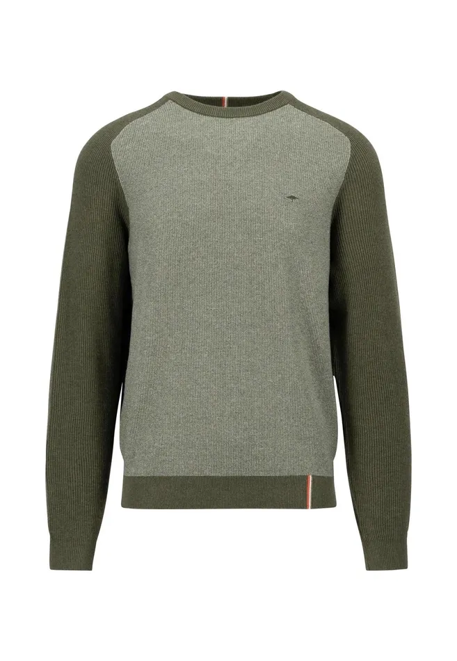 Sweater Men FYNCHHATTON Pullovers Made Of Cotton Twocolor Optics Dark Khakinavy