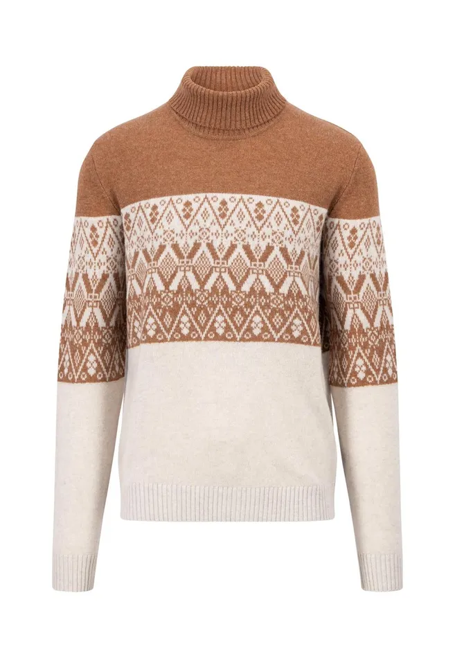 Sweater Men FYNCHHATTON Wool With Jacquard Knit Winter Whitenavy