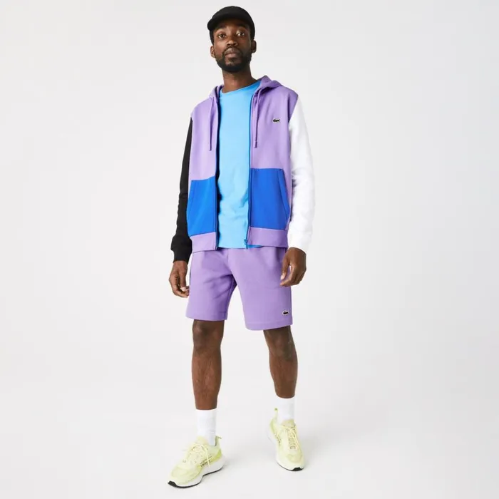 Sweaters and Sweatshirts Men Lacoste Men039s Classic Fit Colorblock ZipUp Hoodie Purple Black White Blue 896