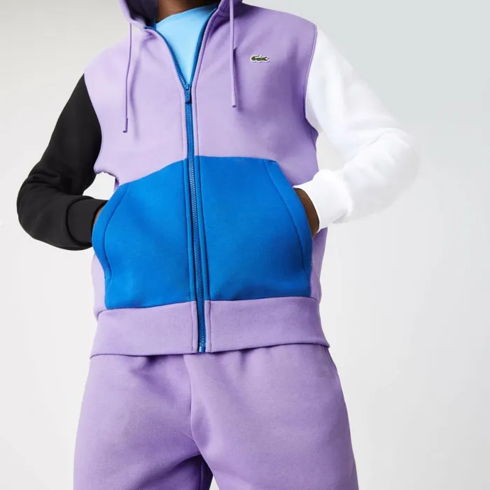 Sweaters and Sweatshirts Men Lacoste Men039s Classic Fit Colorblock ZipUp Hoodie Purple Black White Blue 896
