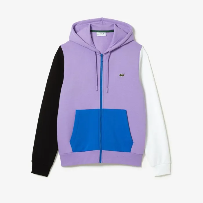 Sweaters and Sweatshirts Men Lacoste Men039s Classic Fit Colorblock ZipUp Hoodie Purple Black White Blue 896