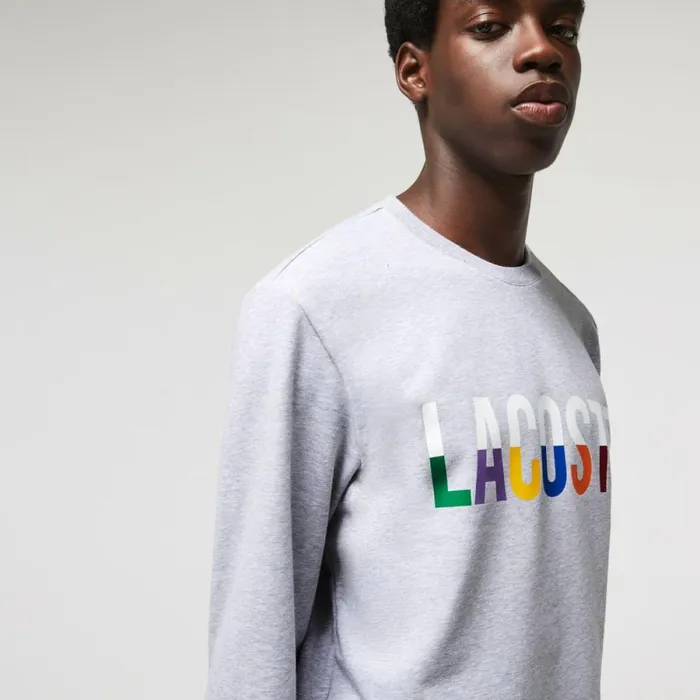Sweaters and Sweatshirts Men Lacoste Men039s Cotton Fleece Lounge Sweatshirt Grey Chine White W9d