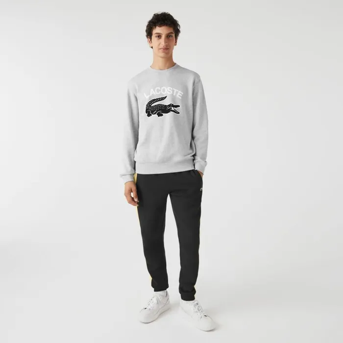 Sweaters and Sweatshirts Men Lacoste Men039s Crocodile Print Crew Neck Sweatshirt Grey Chine Cca
