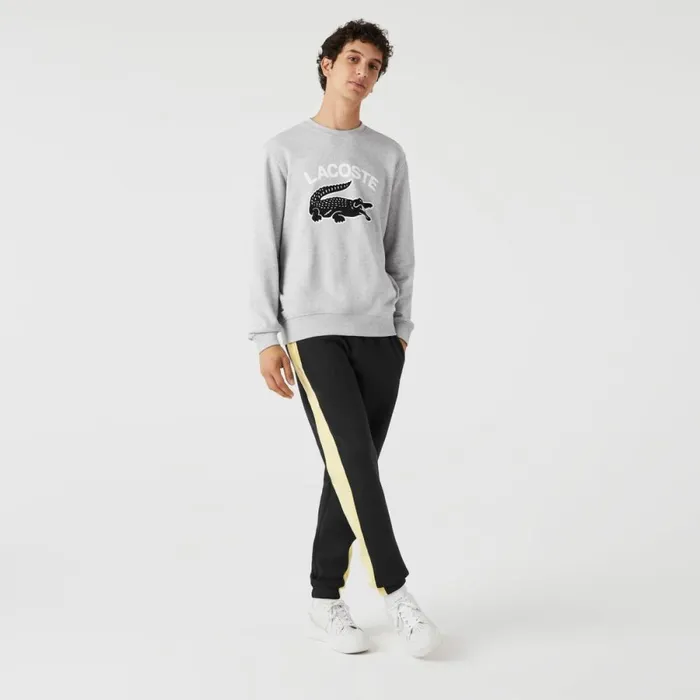 Sweaters and Sweatshirts Men Lacoste Men039s Crocodile Print Crew Neck Sweatshirt Grey Chine Cca