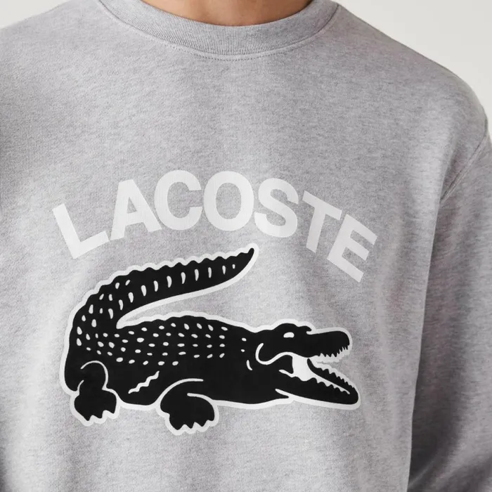 Sweaters and Sweatshirts Men Lacoste Men039s Crocodile Print Crew Neck Sweatshirt Grey Chine Cca