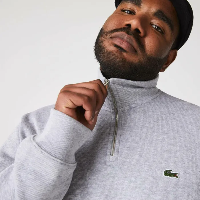 Sweaters and Sweatshirts Men Lacoste Men039s HalfZip Cotton Sweatshirt Grey Chine Cca
