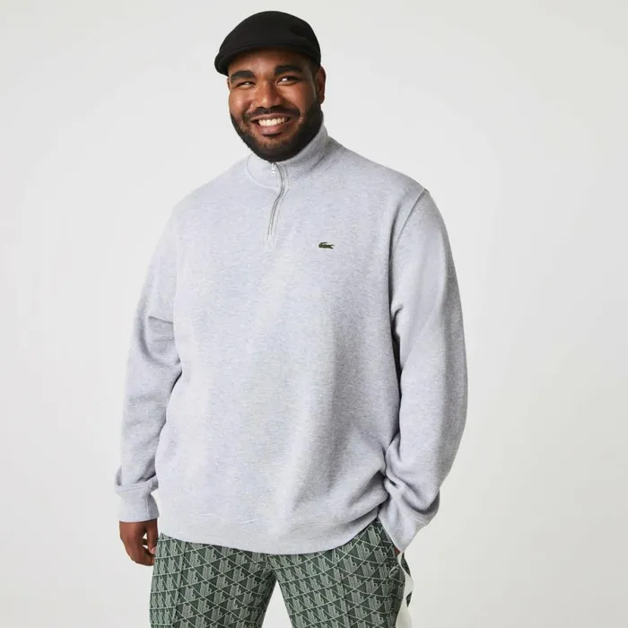 Sweaters and Sweatshirts Men Lacoste Men039s HalfZip Cotton Sweatshirt Grey Chine Cca