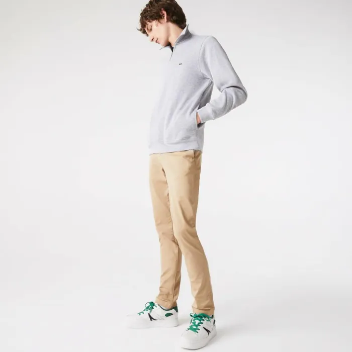 Sweaters and Sweatshirts Men Lacoste Men039s HalfZip Cotton Sweatshirt Grey Chine Cca