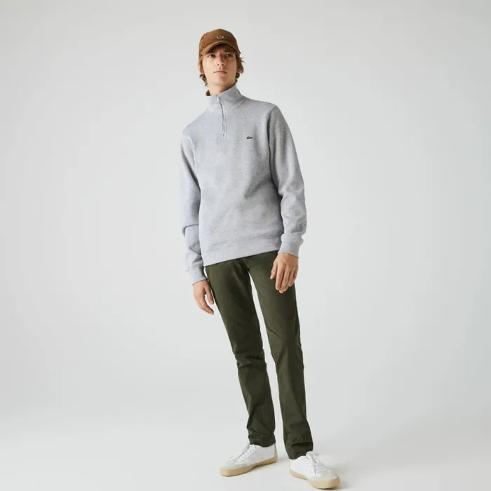 Sweaters and Sweatshirts Men Lacoste Men039s HalfZip Cotton Sweatshirt Grey Chine Cca