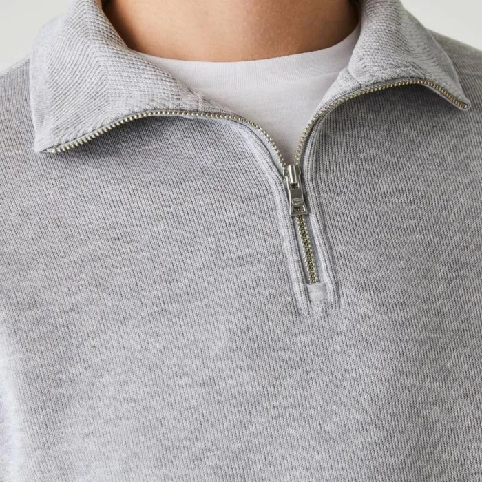 Sweaters and Sweatshirts Men Lacoste Men039s HalfZip Cotton Sweatshirt Grey Chine Cca