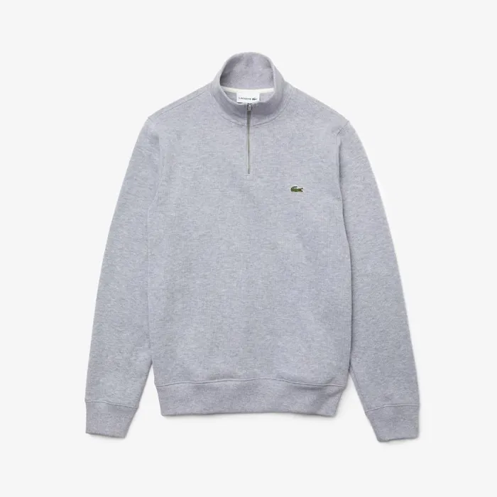Sweaters and Sweatshirts Men Lacoste Men039s HalfZip Cotton Sweatshirt Grey Chine Cca
