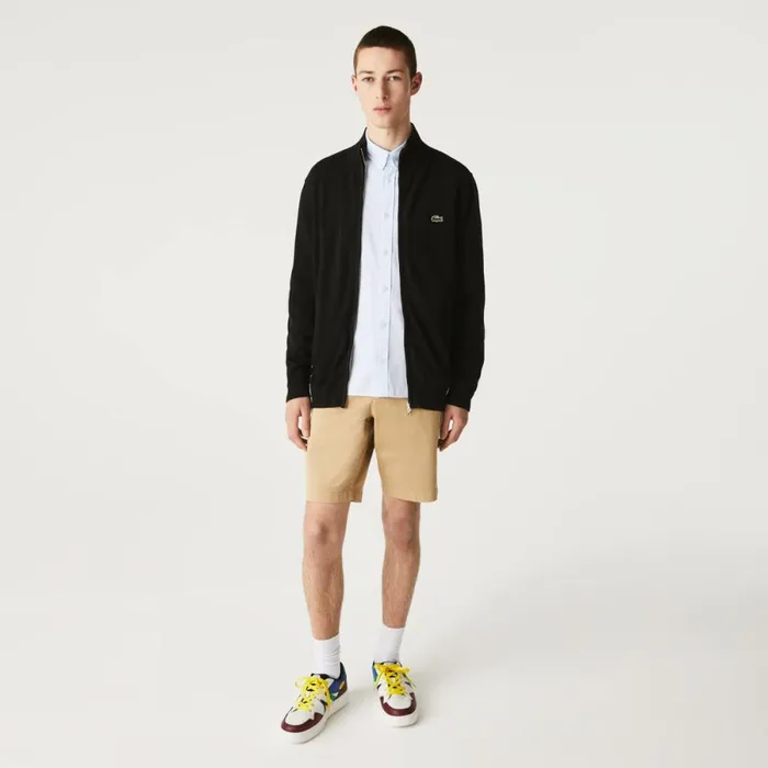 Sweaters and Sweatshirts Men Lacoste Men039s HighNeck Organic Cotton ZipUp Sweater Black 031