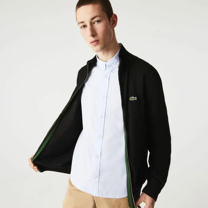 Sweaters and Sweatshirts Men Lacoste Men039s HighNeck Organic Cotton ZipUp Sweater Black 031
