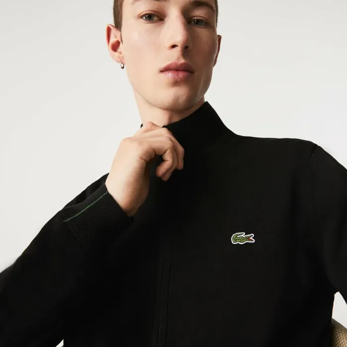 Sweaters and Sweatshirts Men Lacoste Men039s HighNeck Organic Cotton ZipUp Sweater Black 031