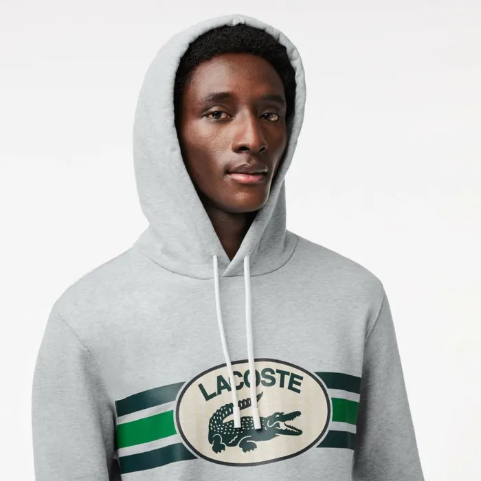 Sweaters and Sweatshirts Men Lacoste Men039s Loose Fit Monogram Hoodie Grey Chine Cca