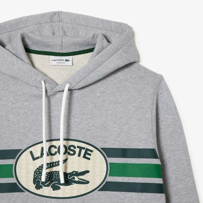 Sweaters and Sweatshirts Men Lacoste Men039s Loose Fit Monogram Hoodie Grey Chine Cca
