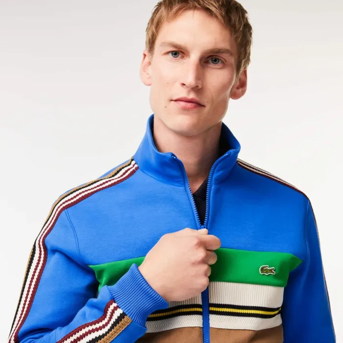 Sweaters and Sweatshirts Men Lacoste Men039s Made In France ZipUp Colorblock Sweatshirt Blue Siy