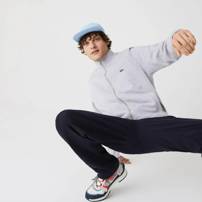 Sweaters and Sweatshirts Men Lacoste Men039s ZipUp Piqu Fleece Jacket Grey Chine Cca