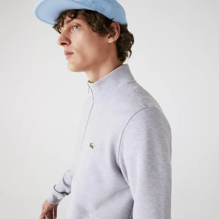 Sweaters and Sweatshirts Men Lacoste Men039s ZipUp Piqu Fleece Jacket Grey Chine Cca