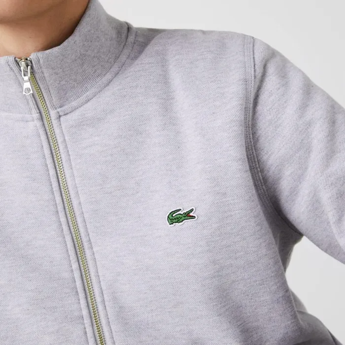 Sweaters and Sweatshirts Men Lacoste Men039s ZipUp Piqu Fleece Jacket Grey Chine Cca