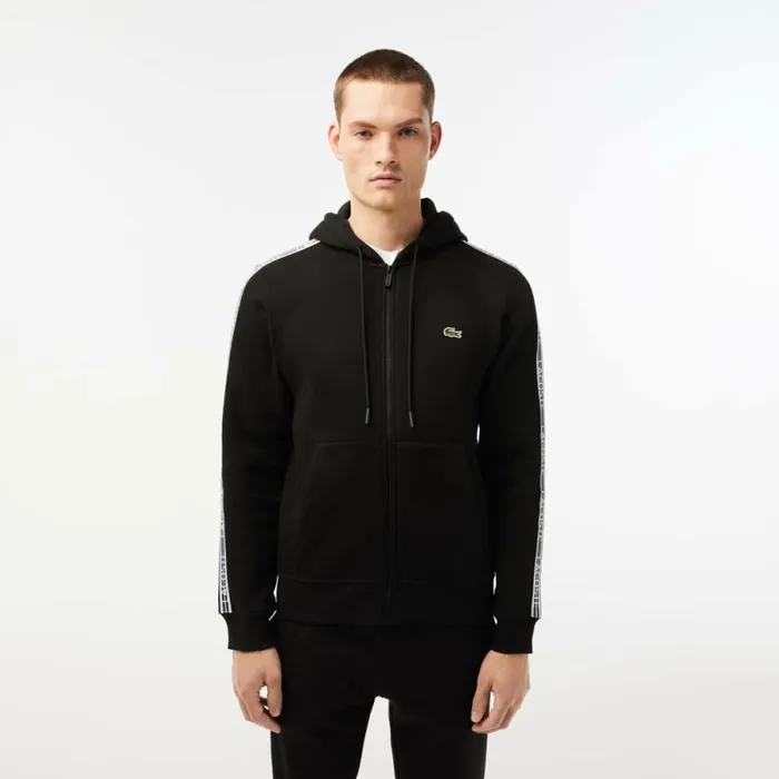 Sweaters and Sweatshirts Men Lacoste Mens Classic Fit Branded Stripes ZipUp Hoodie Black 031 Sweaters and Sweatshirts Men Lacoste Mens Classic Fit Branded Stripes ZipUp Hoodie Black 031