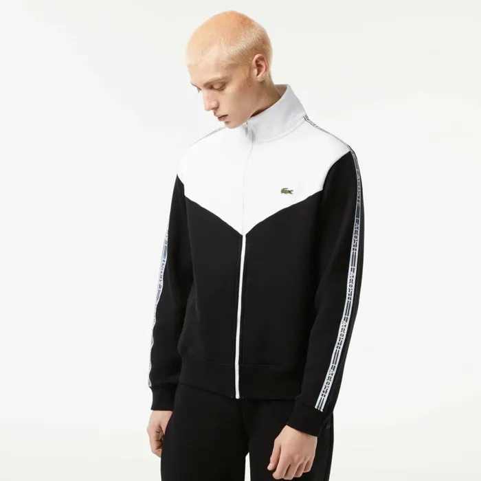 Sweaters and Sweatshirts Men Lacoste Mens Lacoste Classic Fit Colorblock Zipped Jogger Sweatshirt Black White 258