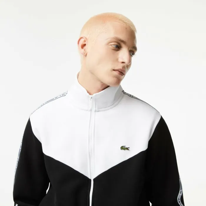Sweaters and Sweatshirts Men Lacoste Mens Lacoste Classic Fit Colorblock Zipped Jogger Sweatshirt Black White 258