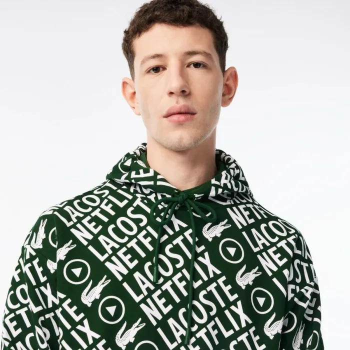 Sweaters and Sweatshirts Men Lacoste Mens Lacoste X Netflix Loose Fit Organic Cotton Sweatshirt Green White 291