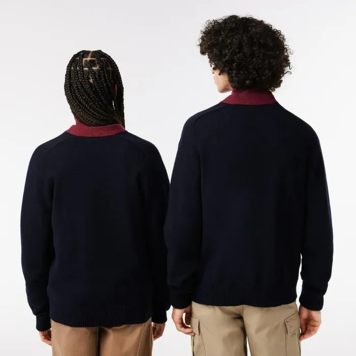 Sweaters and Sweatshirts MenWomen Lacoste Unisex Golfer Motif Cardigan Navy Blue White Qrn